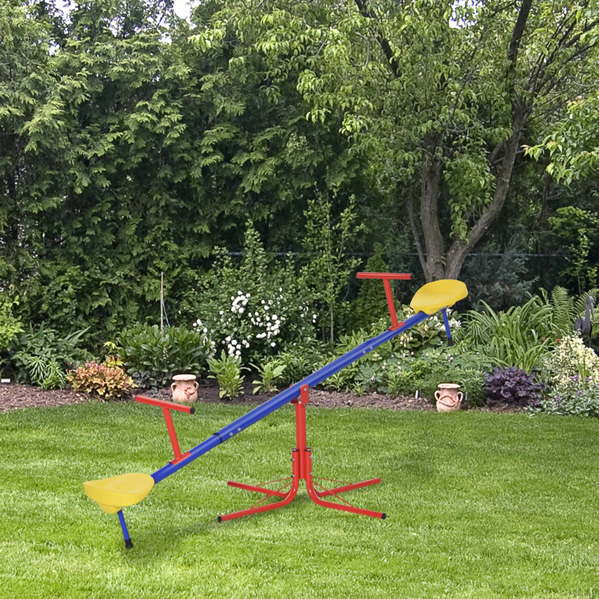 Balançoire double pivotante 360° enfants en métal et polypropylène, aire jeux multicolore - Image 4