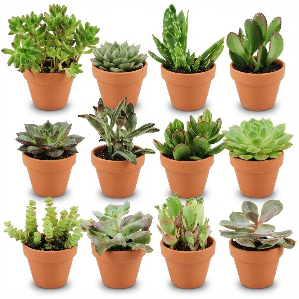 Mini Mélange de Succulentes - Pot de 8cm - Hauteur: 5-10 cm - pots en terre cuite - 12 plantes - Plantes d'intérieur - Image 1