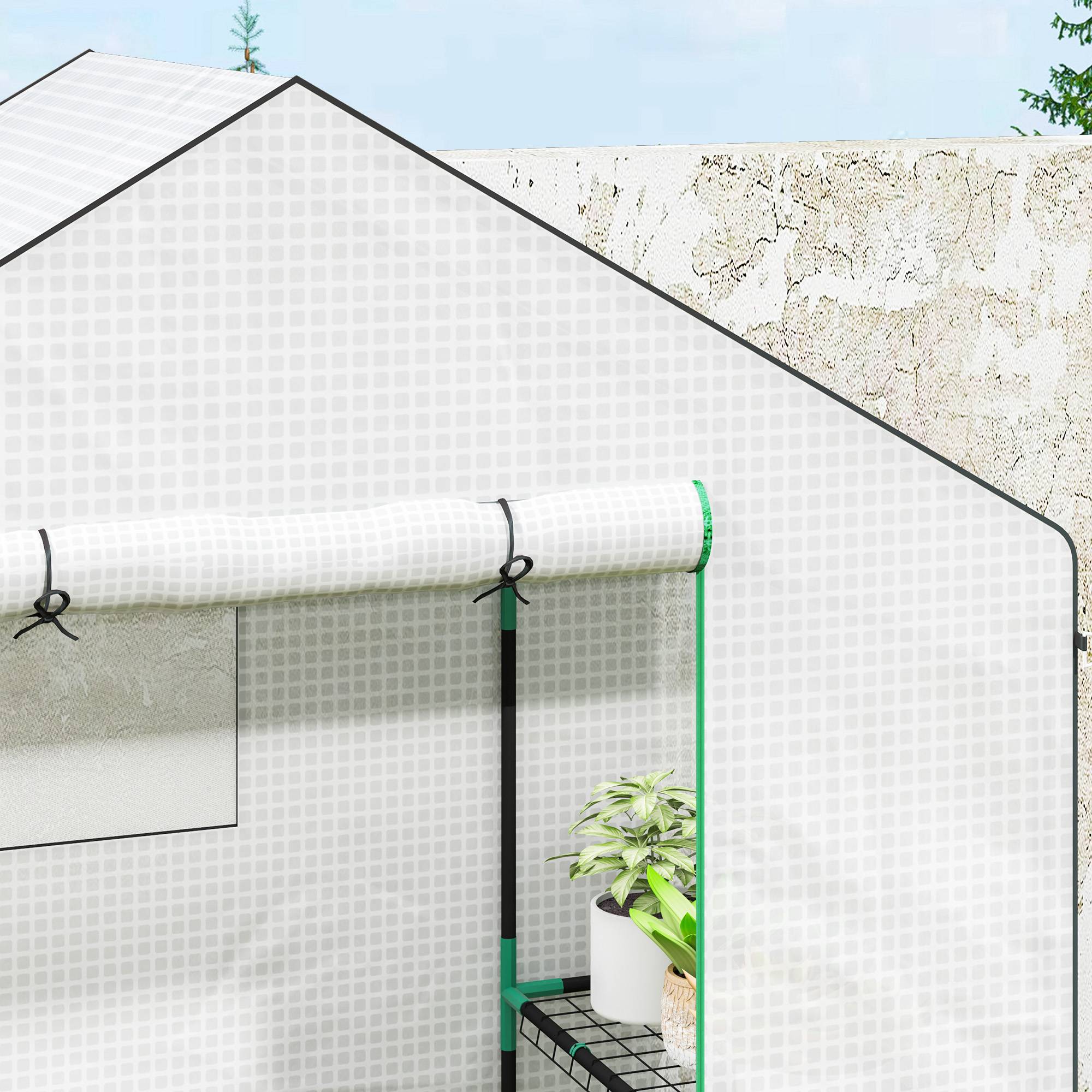 Outsunny - Serre de jardin PE 140x73x190 cm étagères 3 niveaux serre balcon porte zippée pour plantes bâche 135g/m² châssis acier blanc - Outsunny - Image 4