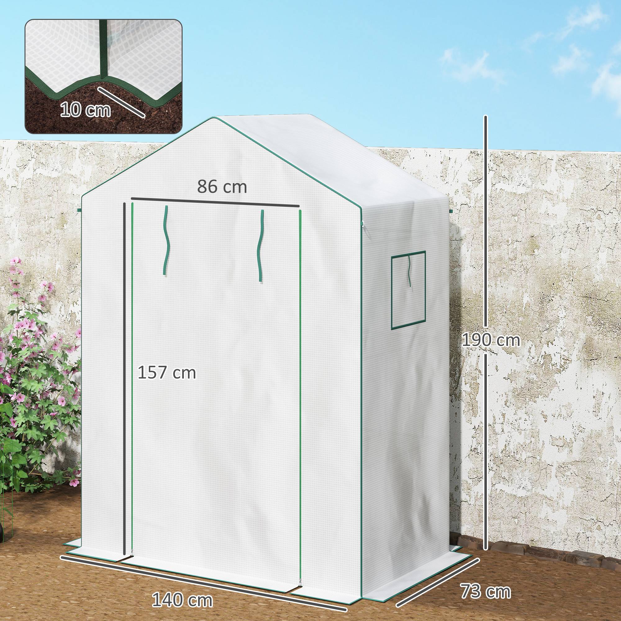 Outsunny - Serre de jardin PE 140x73x190 cm étagères 3 niveaux serre balcon porte zippée pour plantes bâche 135g/m² châssis acier blanc - Outsunny - Image 3