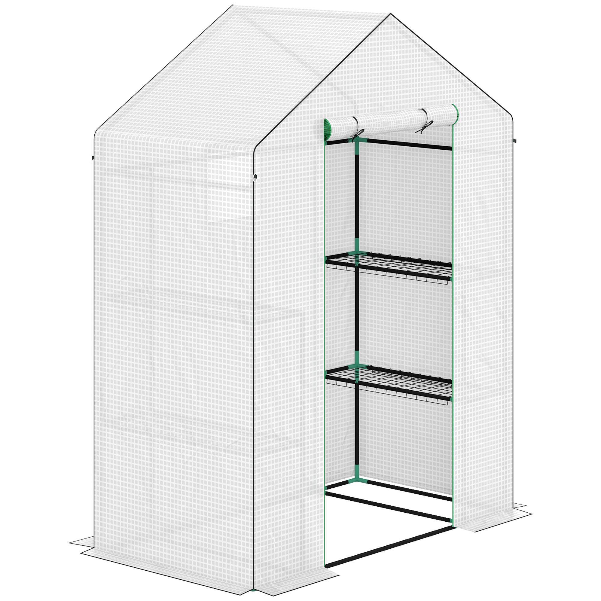 Outsunny - Serre de jardin PE 140x73x190 cm étagères 3 niveaux serre balcon porte zippée pour plantes bâche 135g/m² châssis acier blanc - Outsunny - Image 1