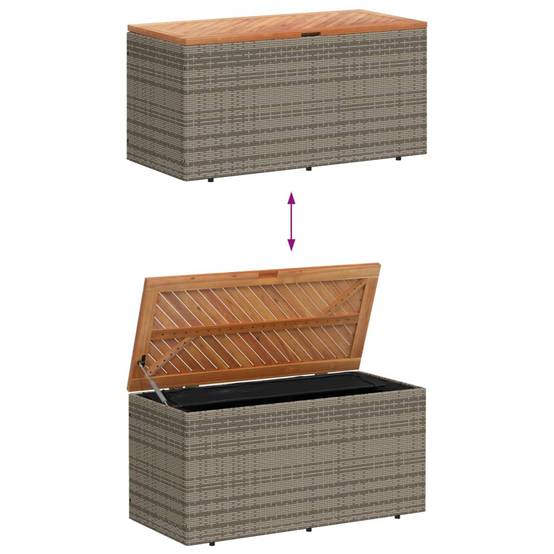 Coffre de rangement - Boîte de rangement extérieure - Coffre de jardin gris résine tressée bois d'acacia-JU12075 - Image 7