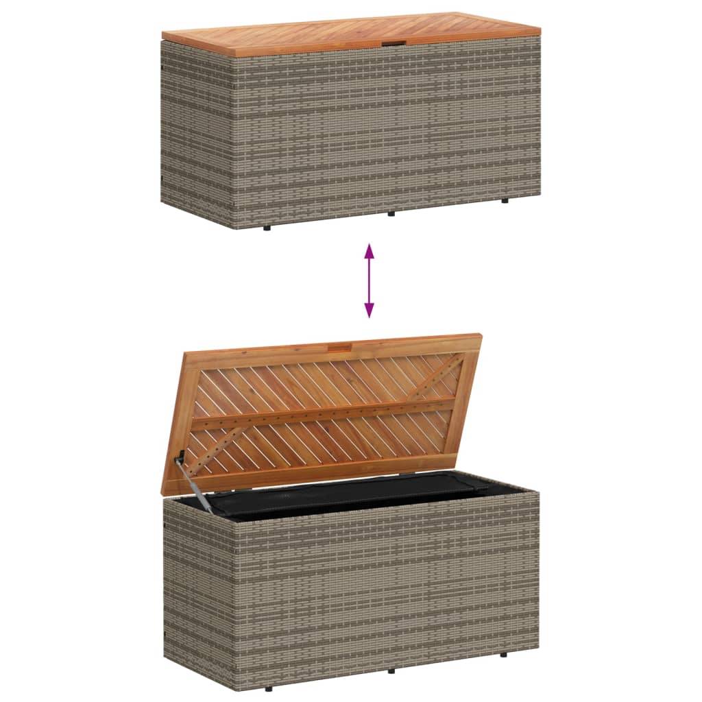 Coffre de rangement - Boîte de rangement extérieure - Coffre de jardin gris résine tressée bois d'acacia-JU12075 - Image 7