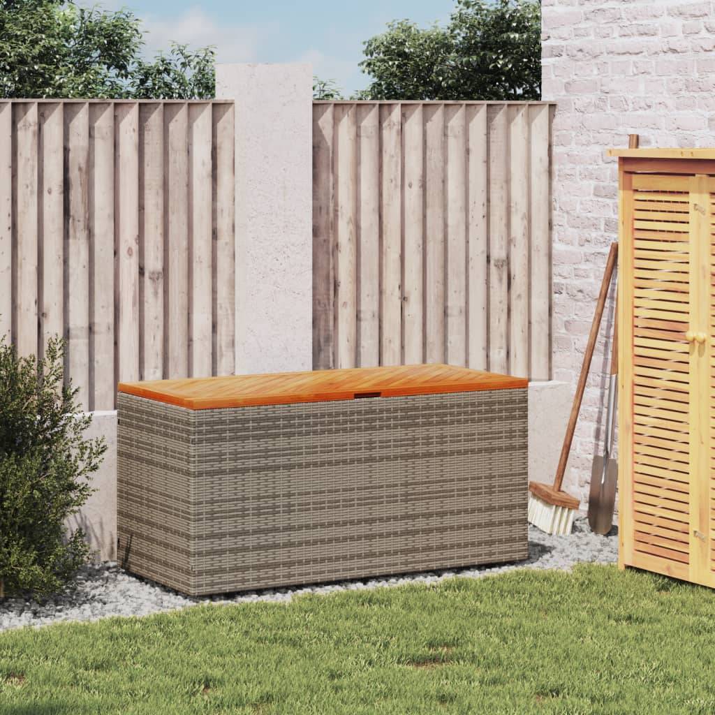 Coffre de rangement - Boîte de rangement extérieure - Coffre de jardin gris résine tressée bois d'acacia-JU12075 - Image 3