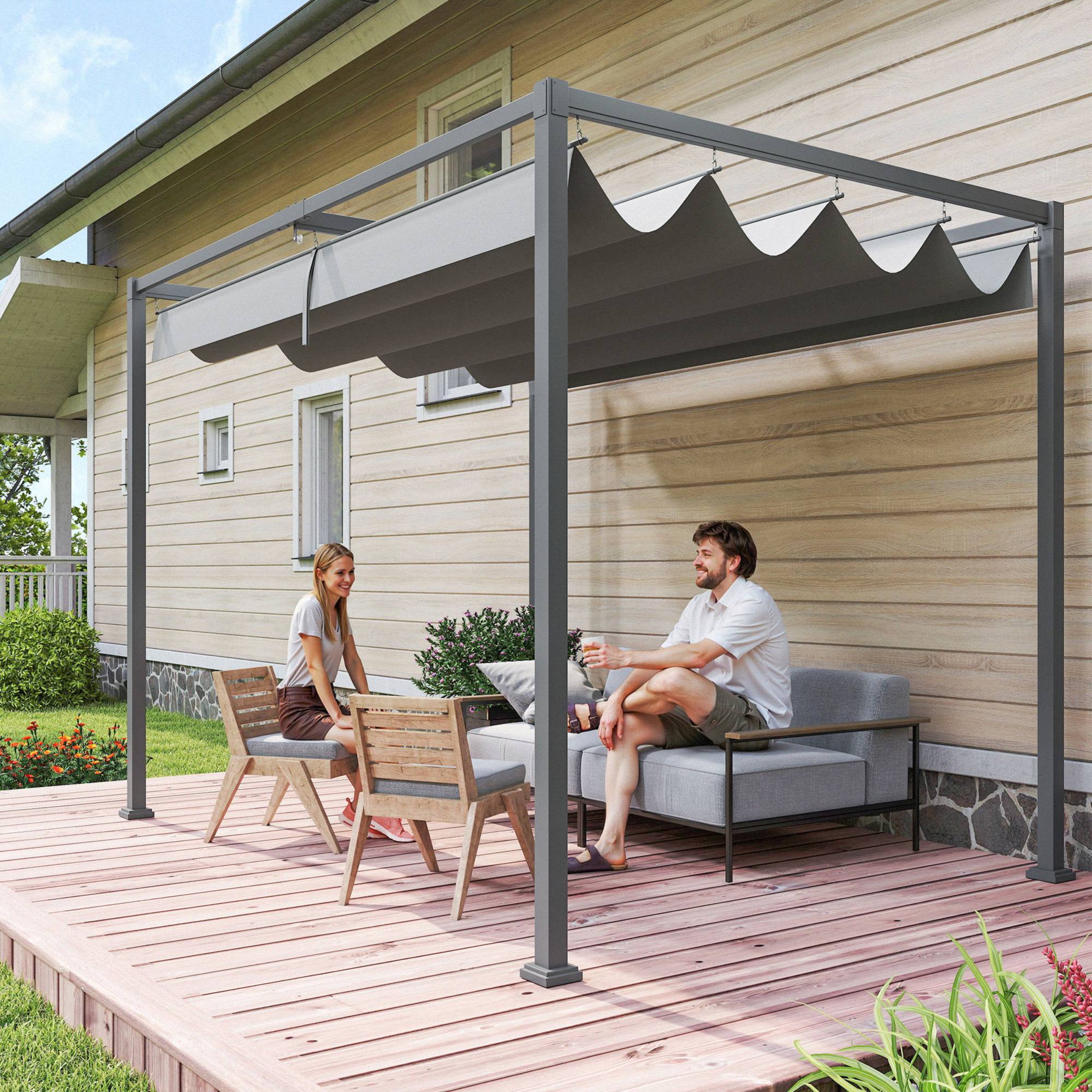 Pergola Jardin Métal Terrasse Toile Rétractable Coulissante 3x2m Gris - ComfortXL Outdoor Living - Image 4