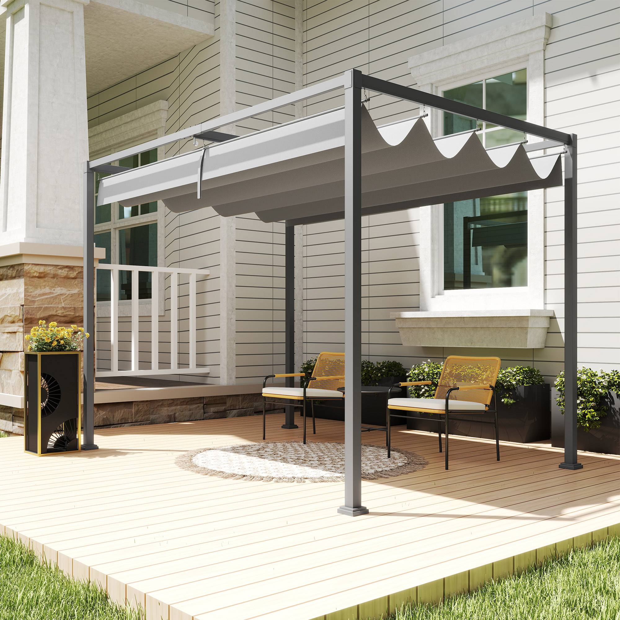 Pergola Jardin Métal Terrasse Toile Rétractable Coulissante 3x2m Gris - ComfortXL Outdoor Living - Image 9