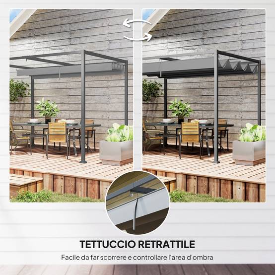Pergola Jardin Métal Terrasse Toile Rétractable Coulissante 3x2m Gris - ComfortXL Outdoor Living - Image 6