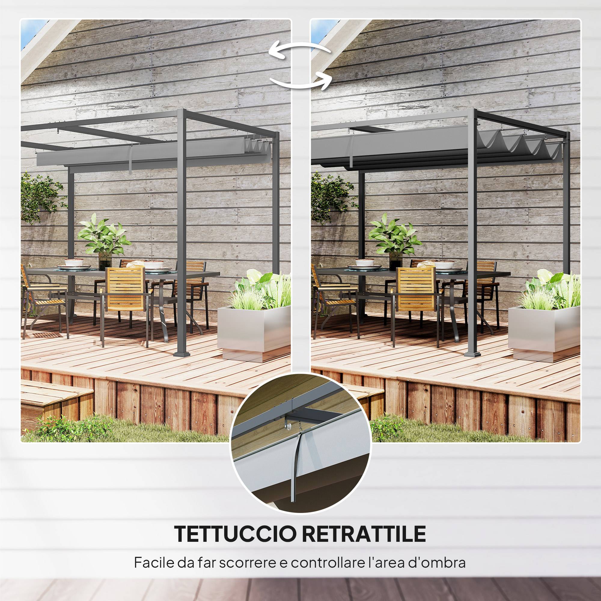 Pergola Jardin Métal Terrasse Toile Rétractable Coulissante 3x2m Gris - ComfortXL Outdoor Living - Image 6