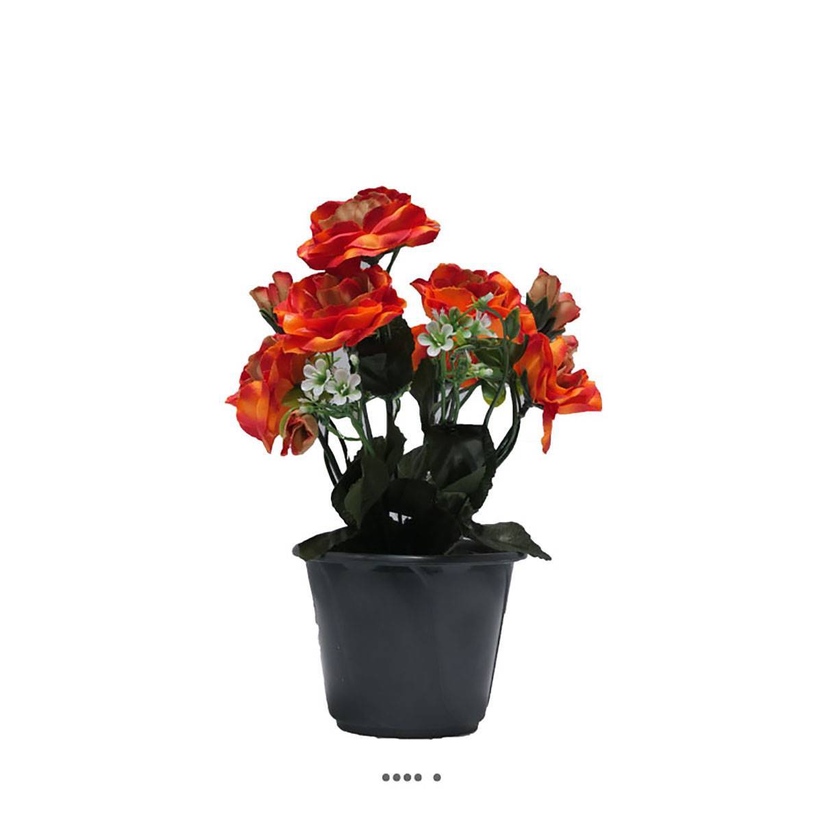 Pot composition fleurs artificielles cimetière roses et fleurettes H 24 cm L 16 cm Orange - couleur: Orange - Image 1