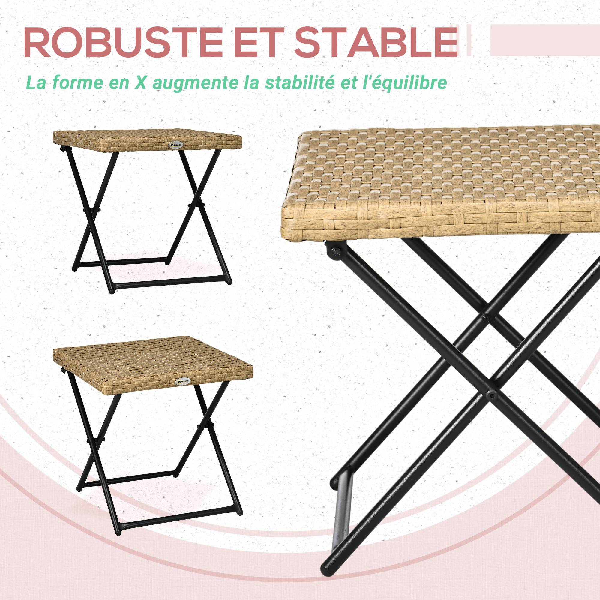 Sans Marque - Table basse pliable de jardin style cosy chic dim. 40L x 40l x 40H cm métal époxy résine tressée bois naturel - Image 8