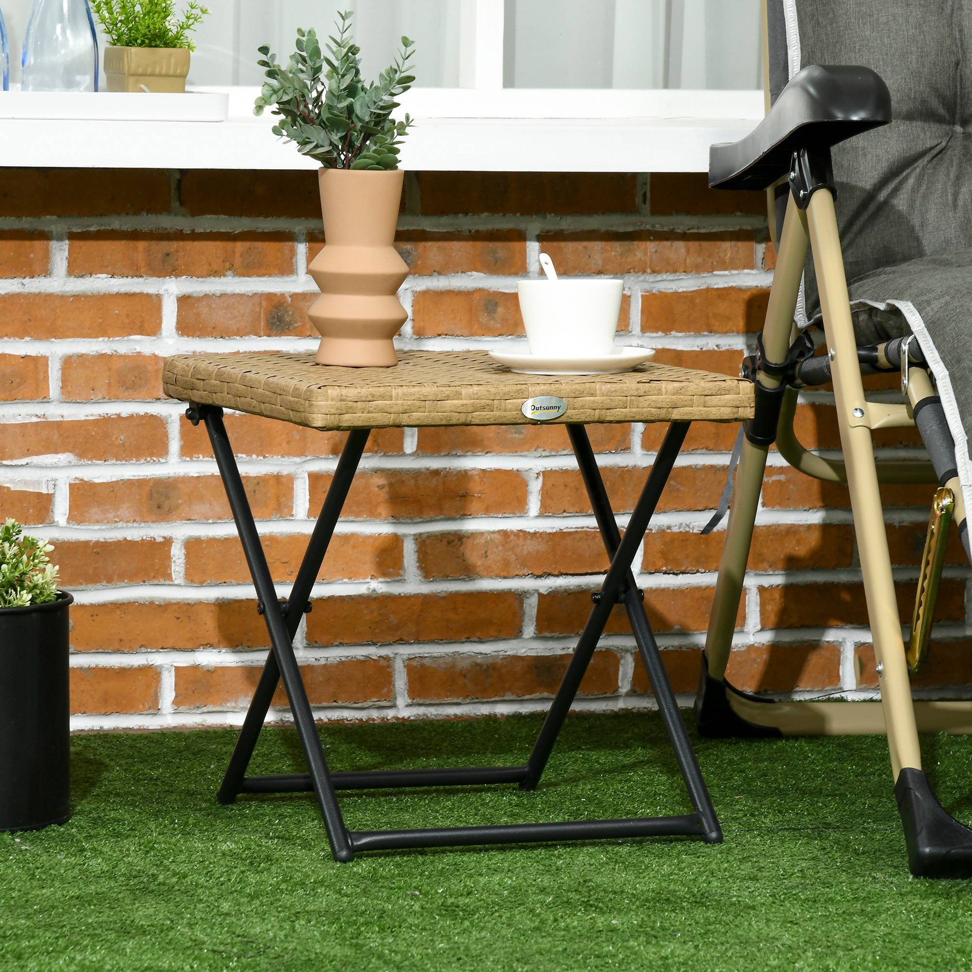 Sans Marque - Table basse pliable de jardin style cosy chic dim. 40L x 40l x 40H cm métal époxy résine tressée bois naturel - Image 3