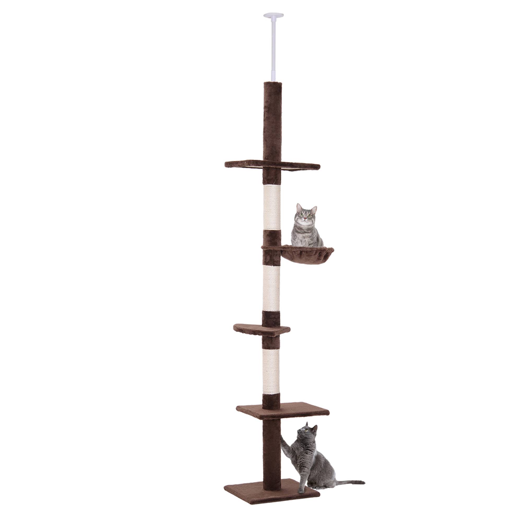 Arbre à chat PawHut jusqu'au plafond, 230-260 cm, poteaux sisal et plateformes, marron - Image 1