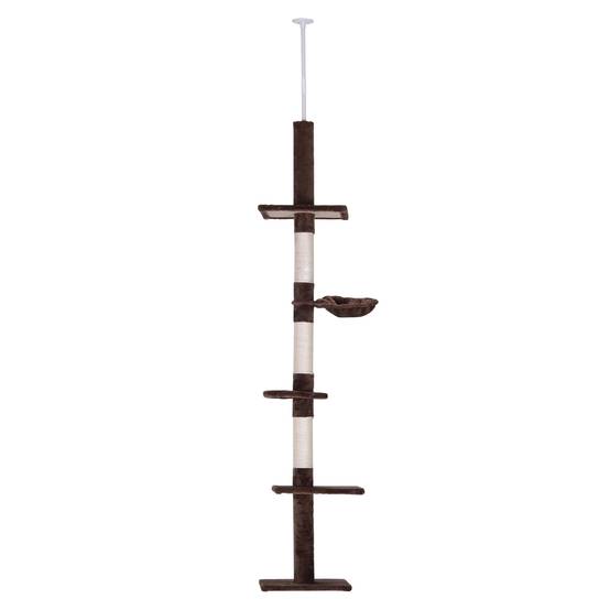 Arbre à chat PawHut jusqu'au plafond, 230-260 cm, poteaux sisal et plateformes, marron - Image 2