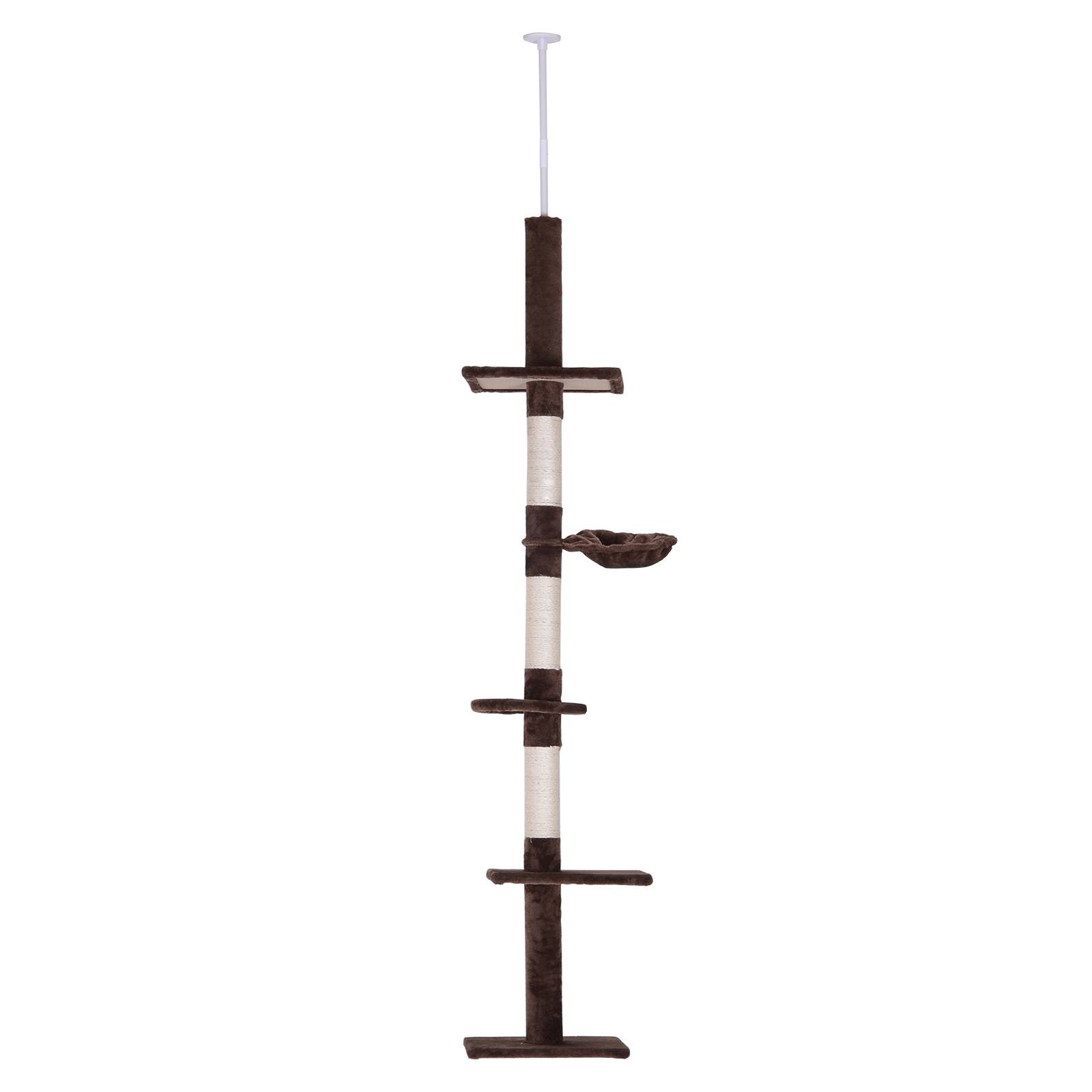 Arbre à chat PawHut jusqu'au plafond, 230-260 cm, poteaux sisal et plateformes, marron - Image 2