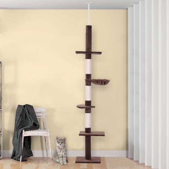 Arbre à chat PawHut jusqu'au plafond, 230-260 cm, poteaux sisal et plateformes, marron - Image 4
