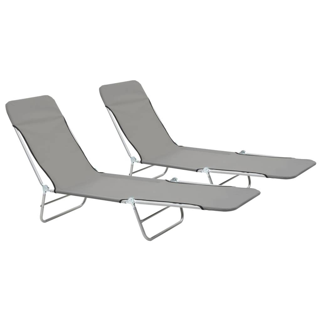 Helloshop26 - Chaises longues 182 cm pliables 2 pièces acier et tissu gris - Imagen 1