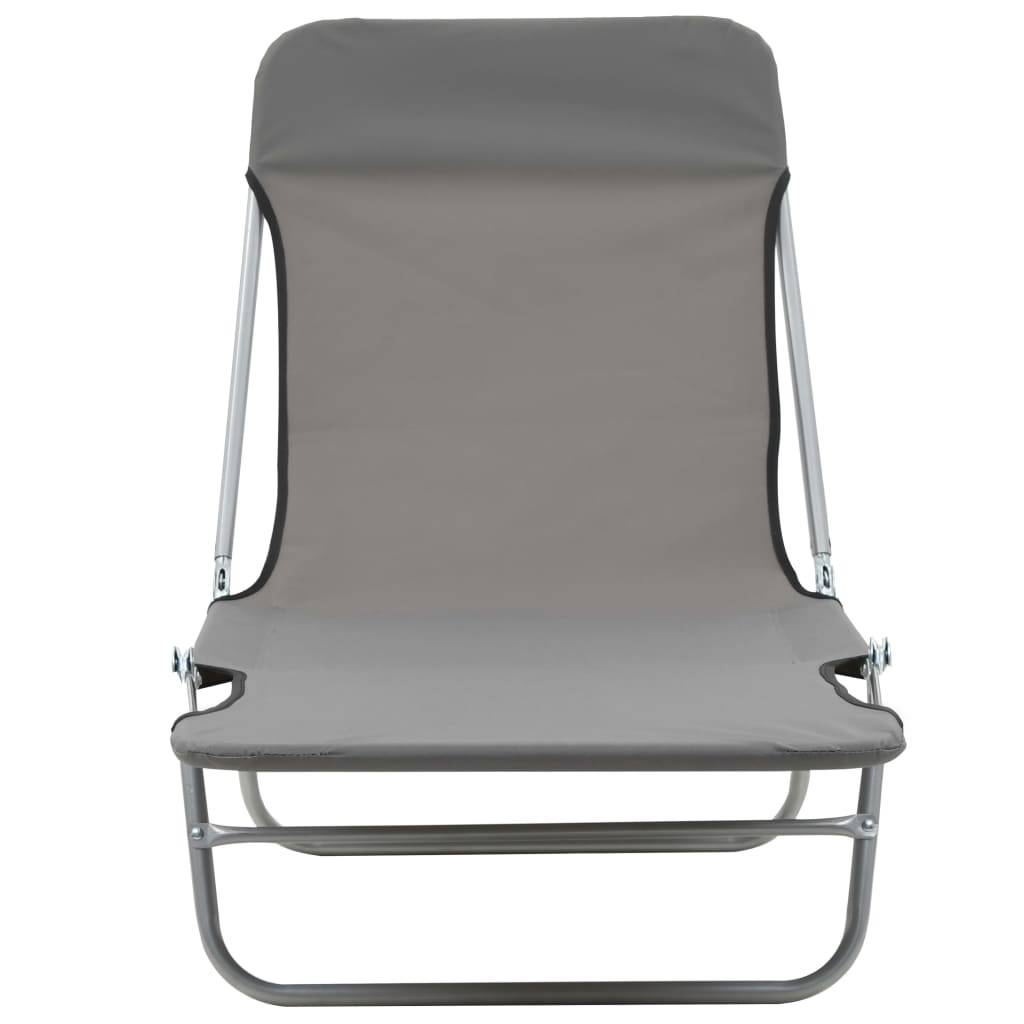 Helloshop26 - Chaises longues 182 cm pliables 2 pièces acier et tissu gris - Imagen 4
