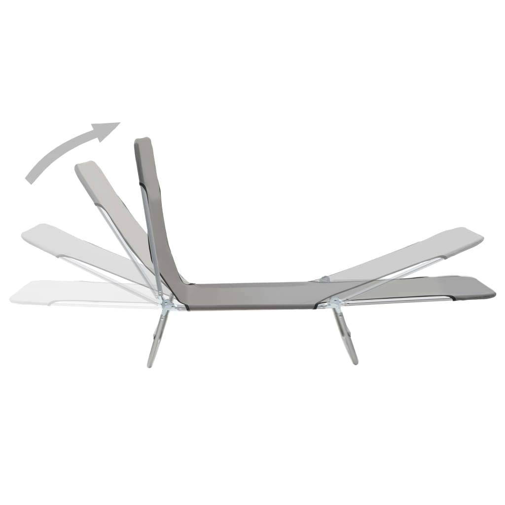 Helloshop26 - Chaises longues 182 cm pliables 2 pièces acier et tissu gris - Imagen 2