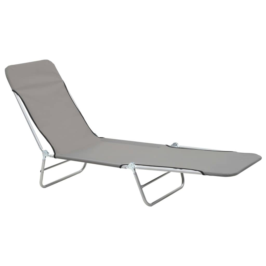 Helloshop26 - Chaises longues 182 cm pliables 2 pièces acier et tissu gris - Imagen 3