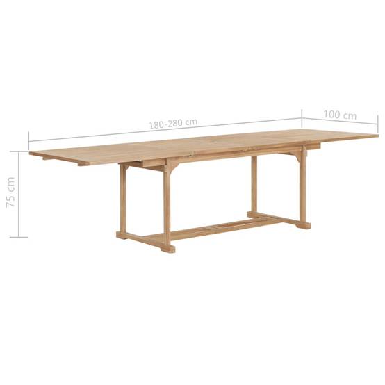 Table extensible de jardin Teck solide 180-280 x 100 x 75 cm - PANGIVO - Image 10