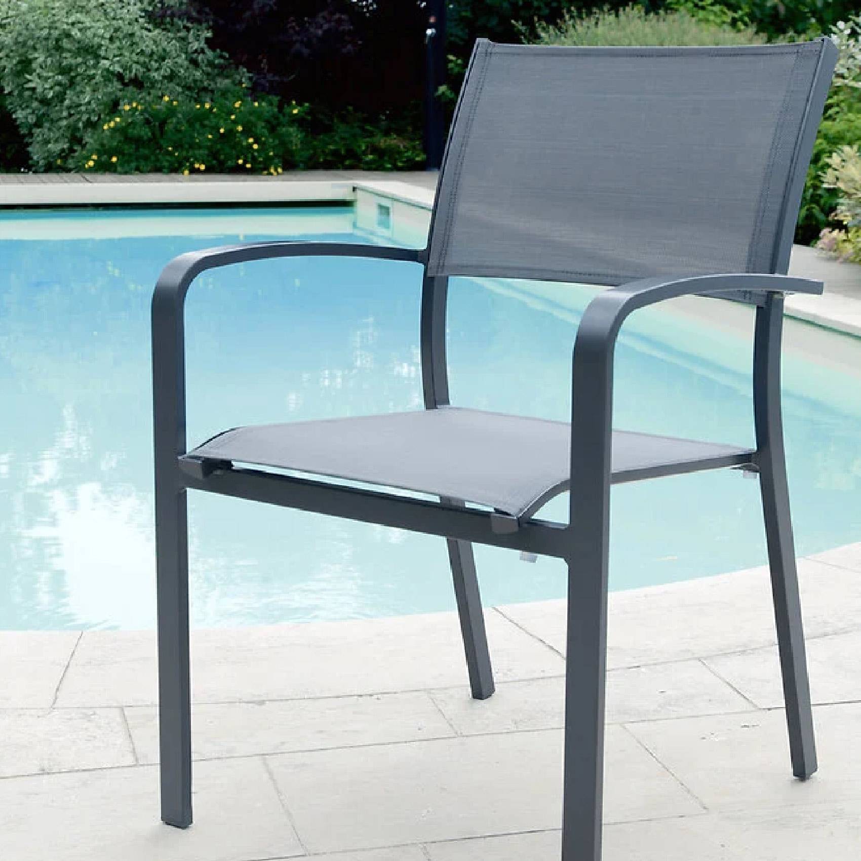 Fauteuil à accoudoir et textilène - JARDILINE - Aluminium - Gris anthracite - Imagen 1