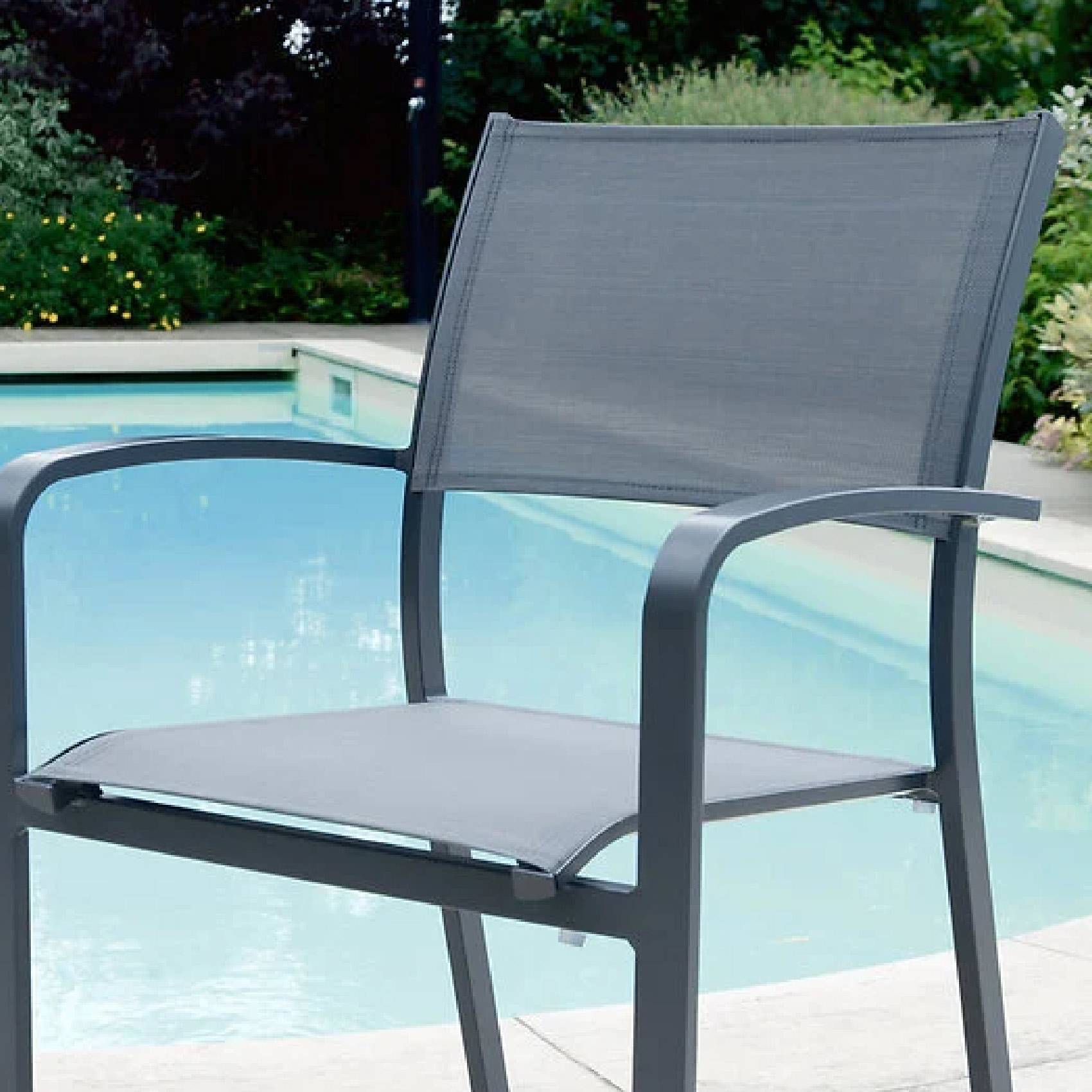 Fauteuil à accoudoir et textilène - JARDILINE - Aluminium - Gris anthracite - Imagen 2