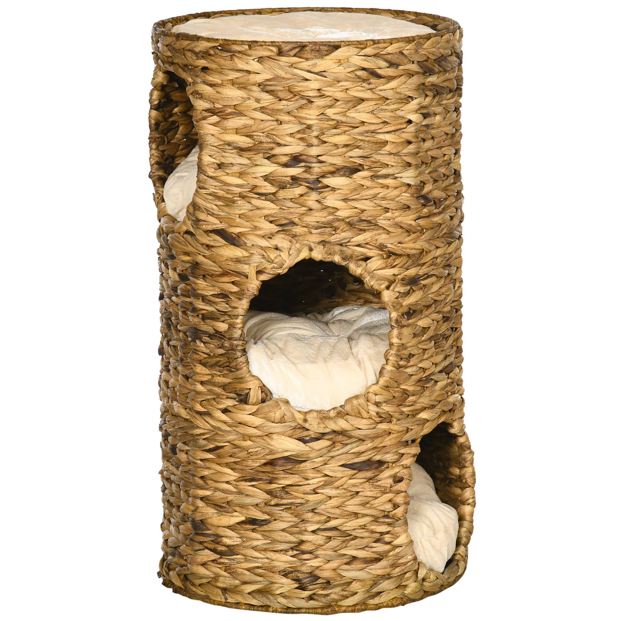 ComfortXL - Tour à griffer pour chat en jacinthe d'eau et acier marron clair Ø 40 x 73 cm avec 3 niches et coussins - Image 6