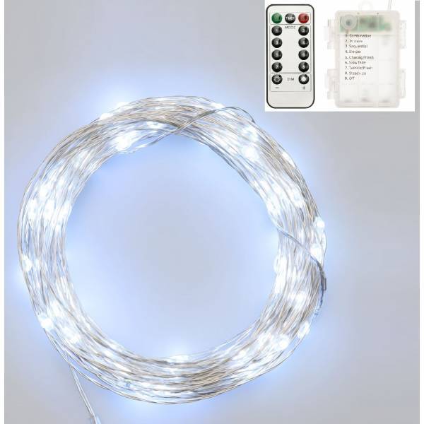 Lotti - Guirlande piles 10M 100 micro led bland froid dimmable animée télécommande extérieur Lotti - Imagen 1