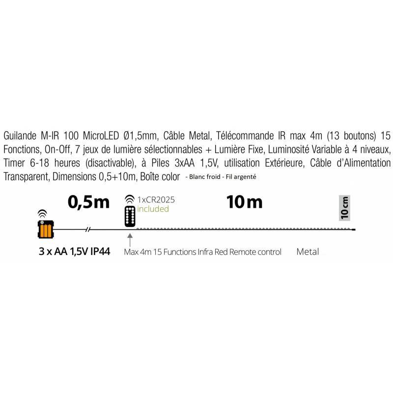 Lotti - Guirlande piles 10M 100 micro led bland froid dimmable animée télécommande extérieur Lotti - Imagen 7
