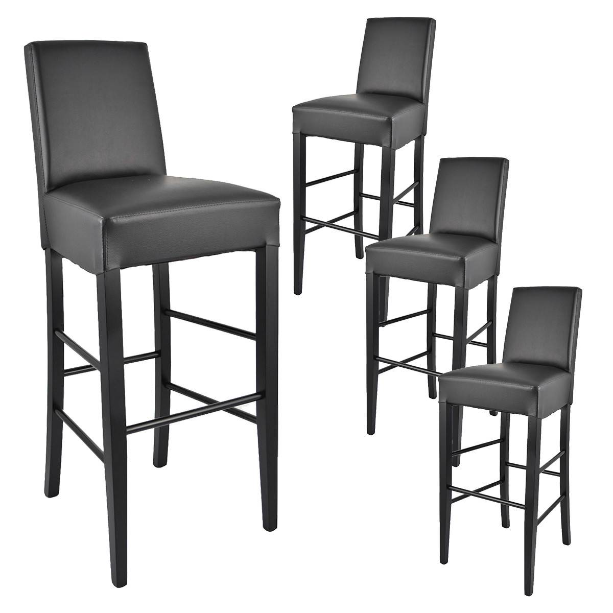 ALTOBUY - Lot de 4 Tabourets Laqués Noir et Assise Simili Cuir Noir - TONY - Image 1