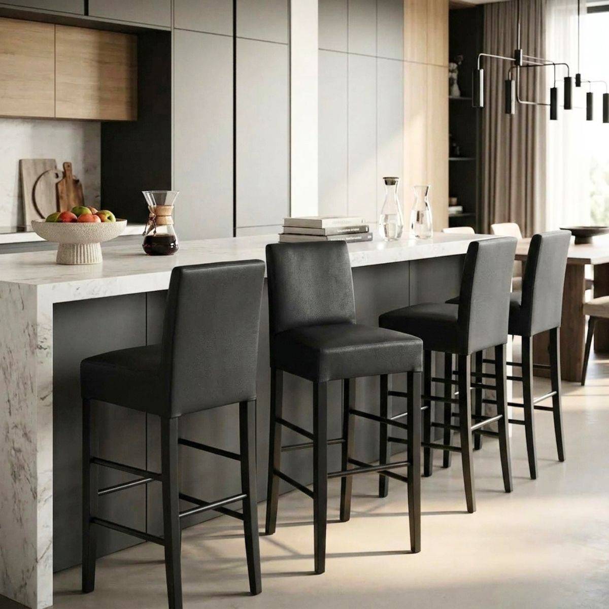 ALTOBUY - Lot de 4 Tabourets Laqués Noir et Assise Simili Cuir Noir - TONY - Image 2