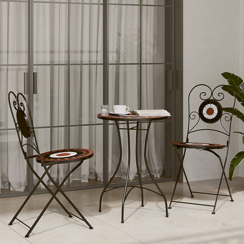 Petite Table de Jardin Ronde Ø50cm en Mosaïque Terracotta et Blanche, Pieds en Fer Forgé – ComfortXL Outdoor Living - Image 3