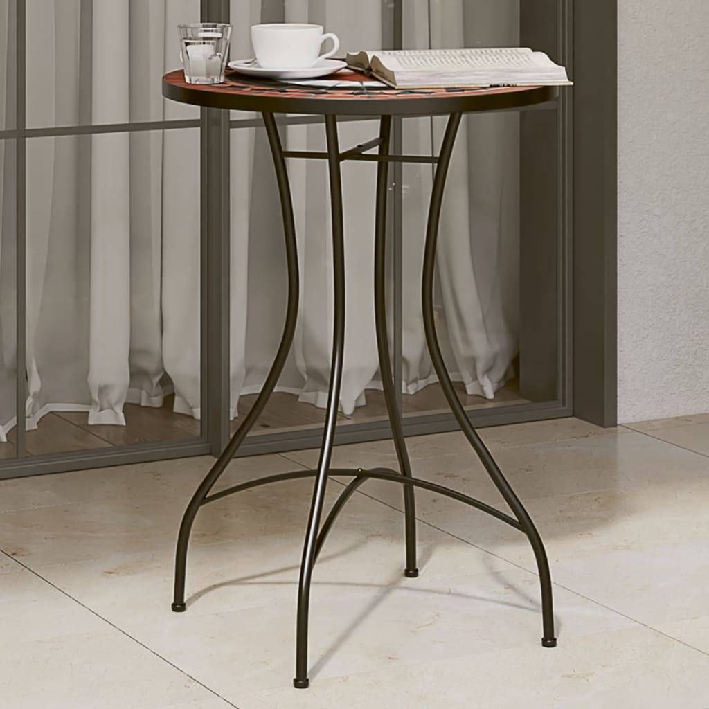 Petite Table de Jardin Ronde Ø50cm en Mosaïque Terracotta et Blanche, Pieds en Fer Forgé – ComfortXL Outdoor Living - Image 1