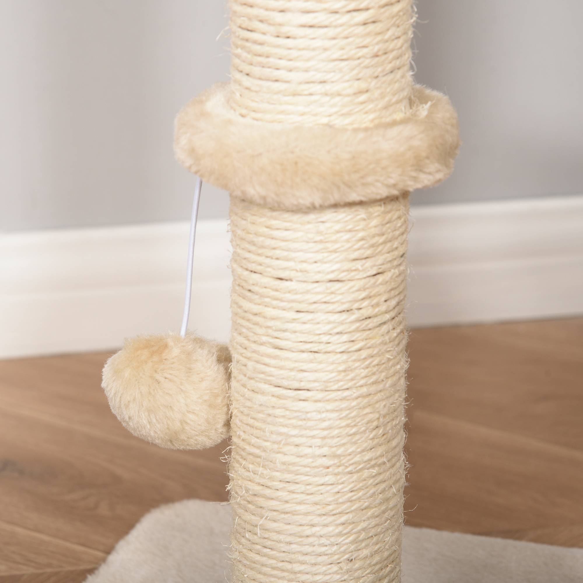 Pawhut - Arbre à chats style cosy chic griffoir sisal naturel grande niche plateformes jeu boule corde escalade peluche courte massette beige - Imagen 9
