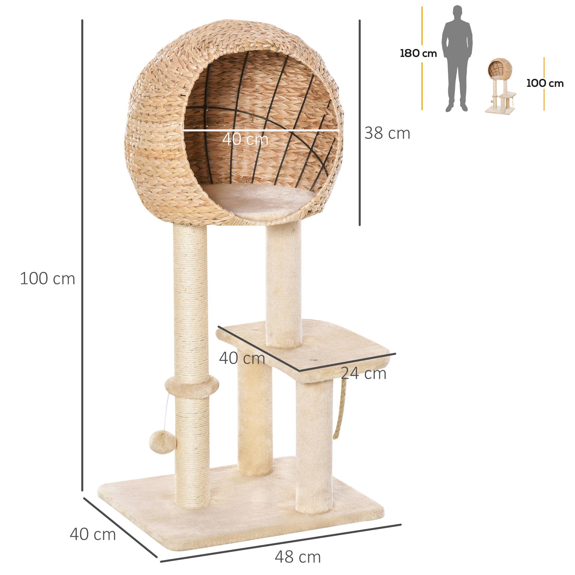 Pawhut - Arbre à chats style cosy chic griffoir sisal naturel grande niche plateformes jeu boule corde escalade peluche courte massette beige - Imagen 3