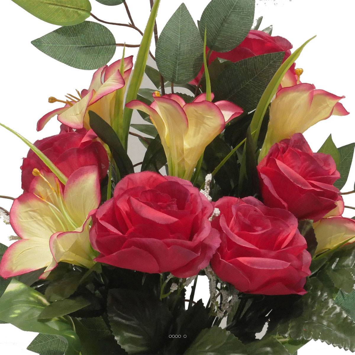 Artificielles - Vasque de Rose, Lys, Gypsophile et Ficus pour la toussaint Rose fushia - couleur: Rose fushia 730 - Imagen 3