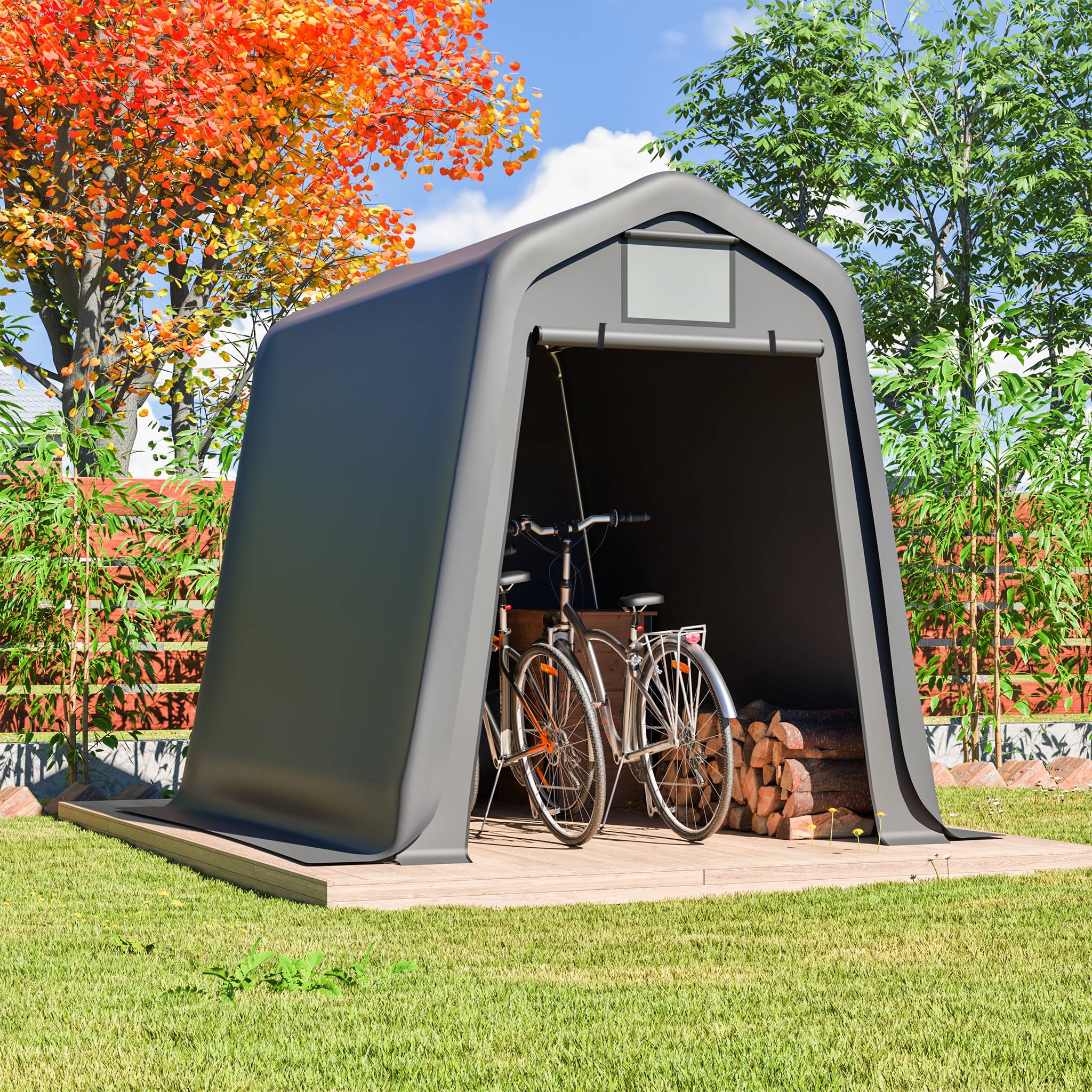 Abri de jardin bâche PE 245×183×217 cm, imperméable anti-UV, armature acier galvanisé gris - Image 1