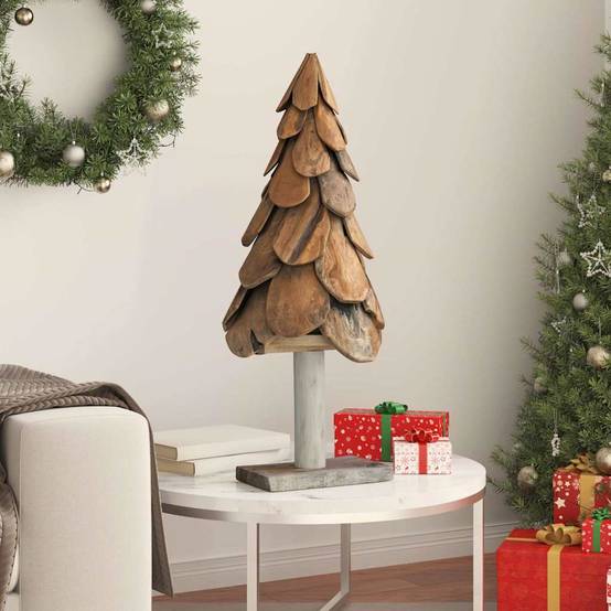 Sapin de Noël rustique en bois de teck massif décoration naturelle 90 cm – ComfortXL Outdoor Living - Image 3