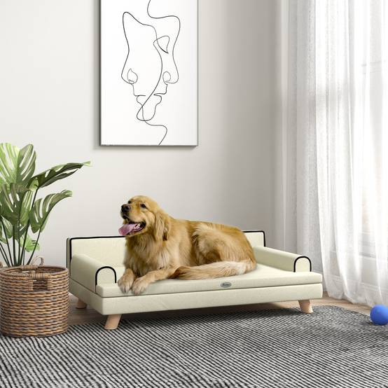 Sans Marque - Canapé chien chat design scandinave coussin moelleux amovible pieds bois massif 100x62x32 cm beige - Image 3