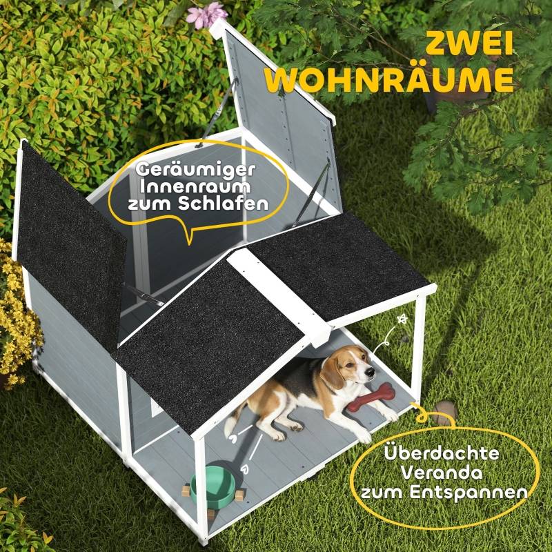 Niche pour chien avec terrasse bois extérieur toit ouvrant imperméable gris 103x107x83,5cm - ComfortXL Outdoor Living - Image 6
