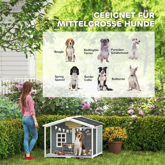 Niche pour chien avec terrasse bois extérieur toit ouvrant imperméable gris 103x107x83,5cm - ComfortXL Outdoor Living - Image 7