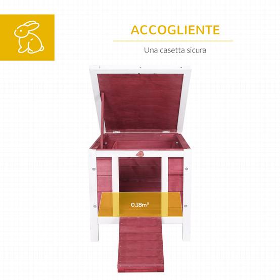 Abri lapin rongeur bois extérieur toit asphalte ouvrant rampe rouge 51x42x43cm - ComfortXL Outdoor Living - Image 6