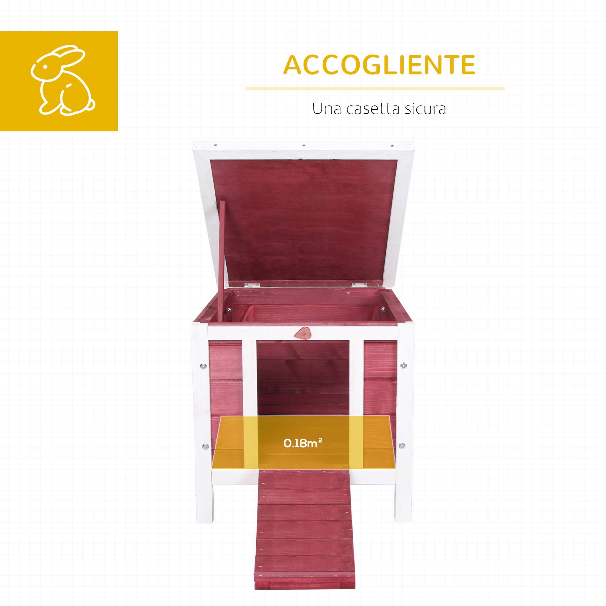 Abri lapin rongeur bois extérieur toit asphalte ouvrant rampe rouge 51x42x43cm - ComfortXL Outdoor Living - Image 6