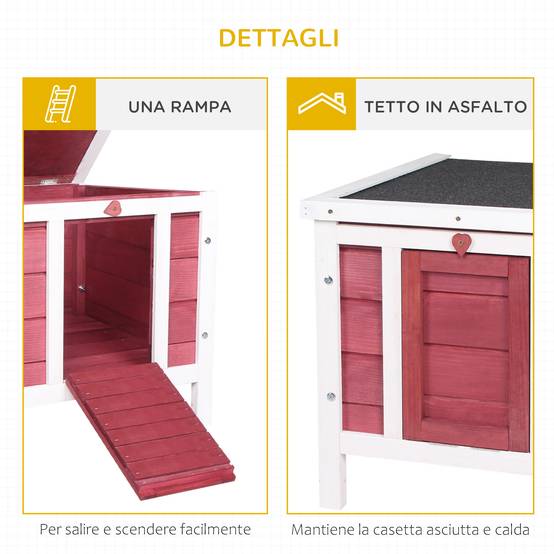 Abri lapin rongeur bois extérieur toit asphalte ouvrant rampe rouge 51x42x43cm - ComfortXL Outdoor Living - Image 8