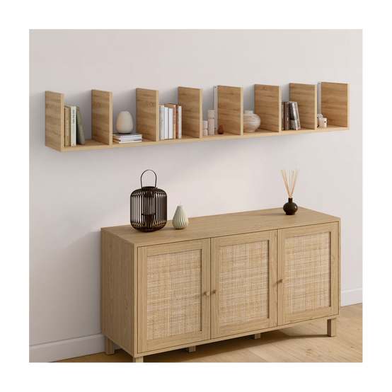 Etagère murale suspendue double position CHIARA 8 étagères façon hêtre 190 cm - Image 3