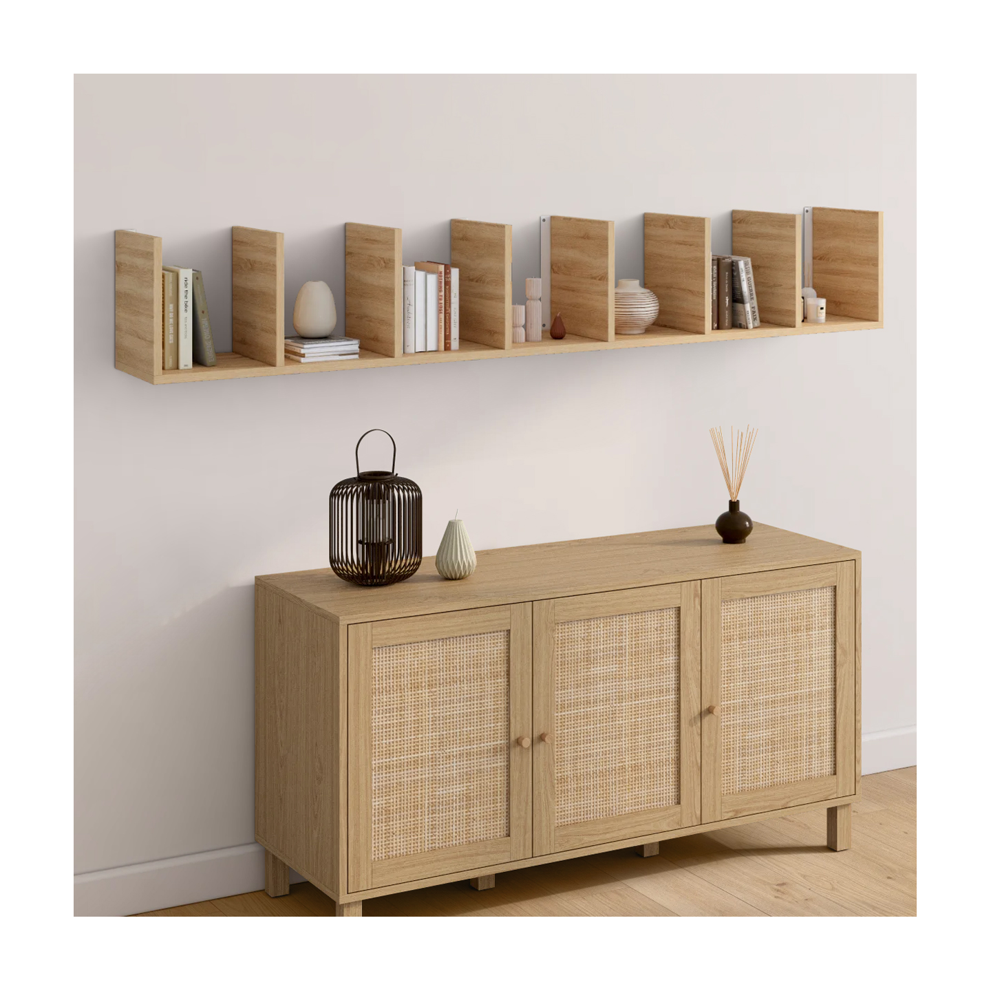 Etagère murale suspendue double position CHIARA 8 étagères façon hêtre 190 cm - Image 3