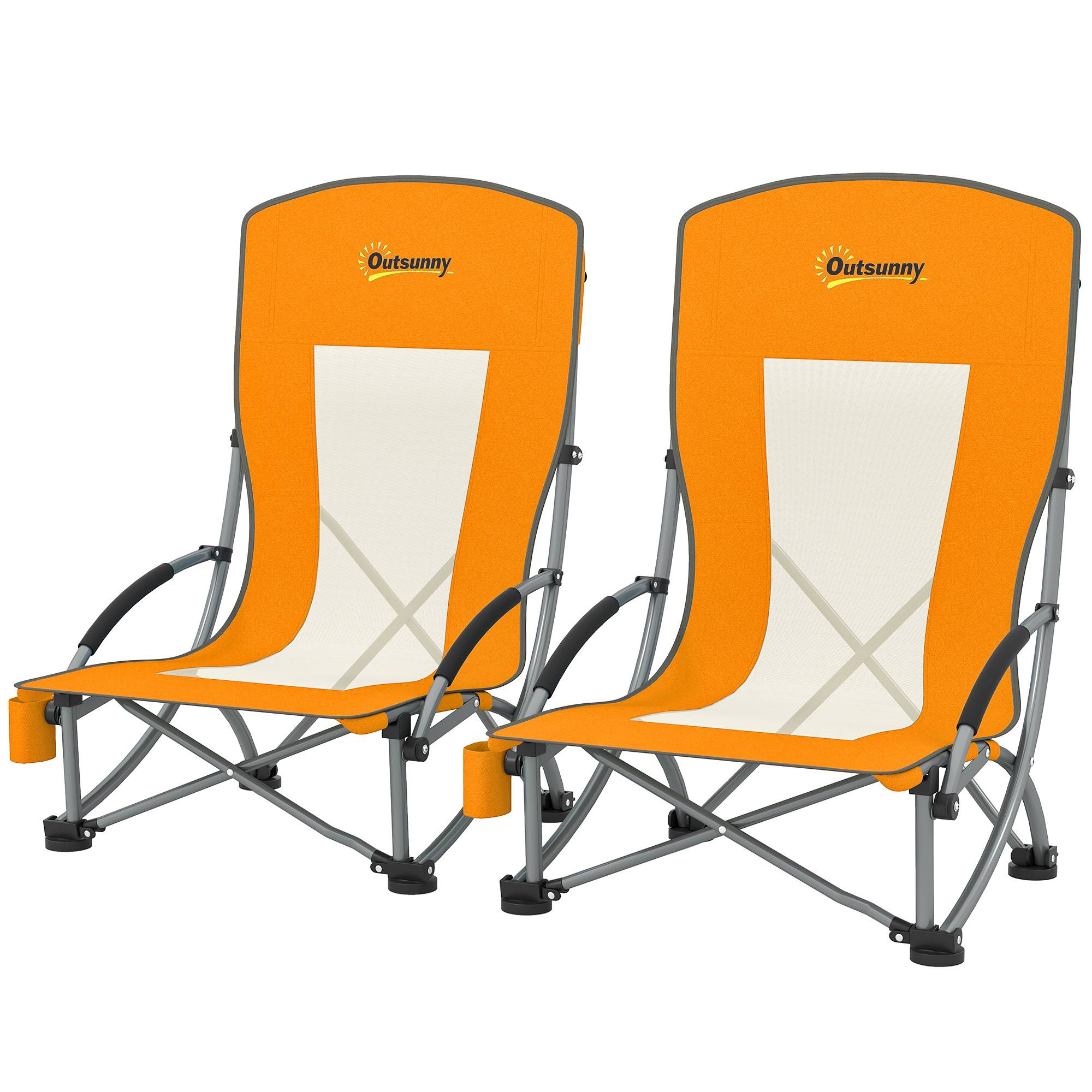 Lot de 2 chaises de plage pliantes métal et tissu orange 70 x 58 x 79 cm - PANGIVO - Image 2