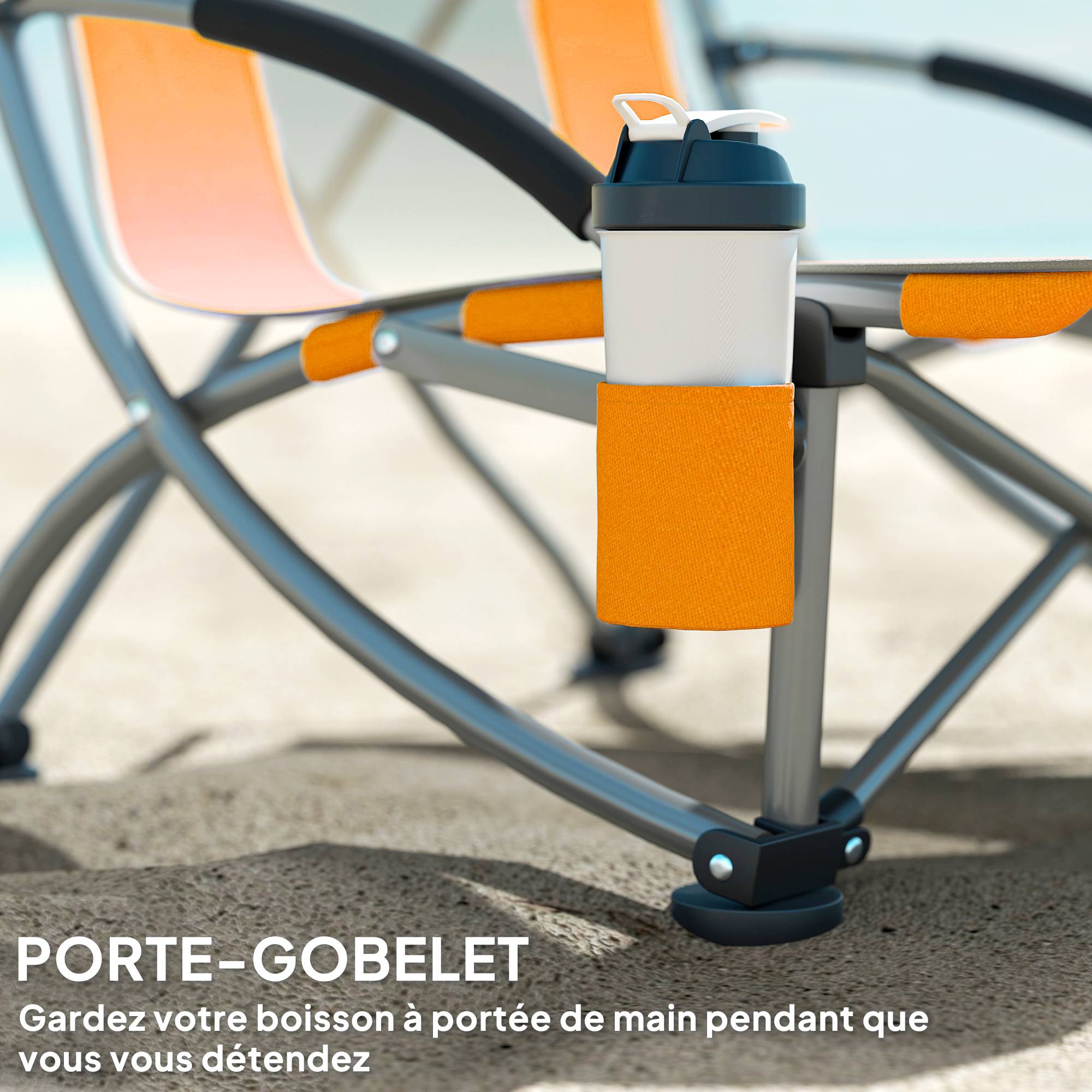 Lot de 2 chaises de plage pliantes métal et tissu orange 70 x 58 x 79 cm - PANGIVO - Image 8