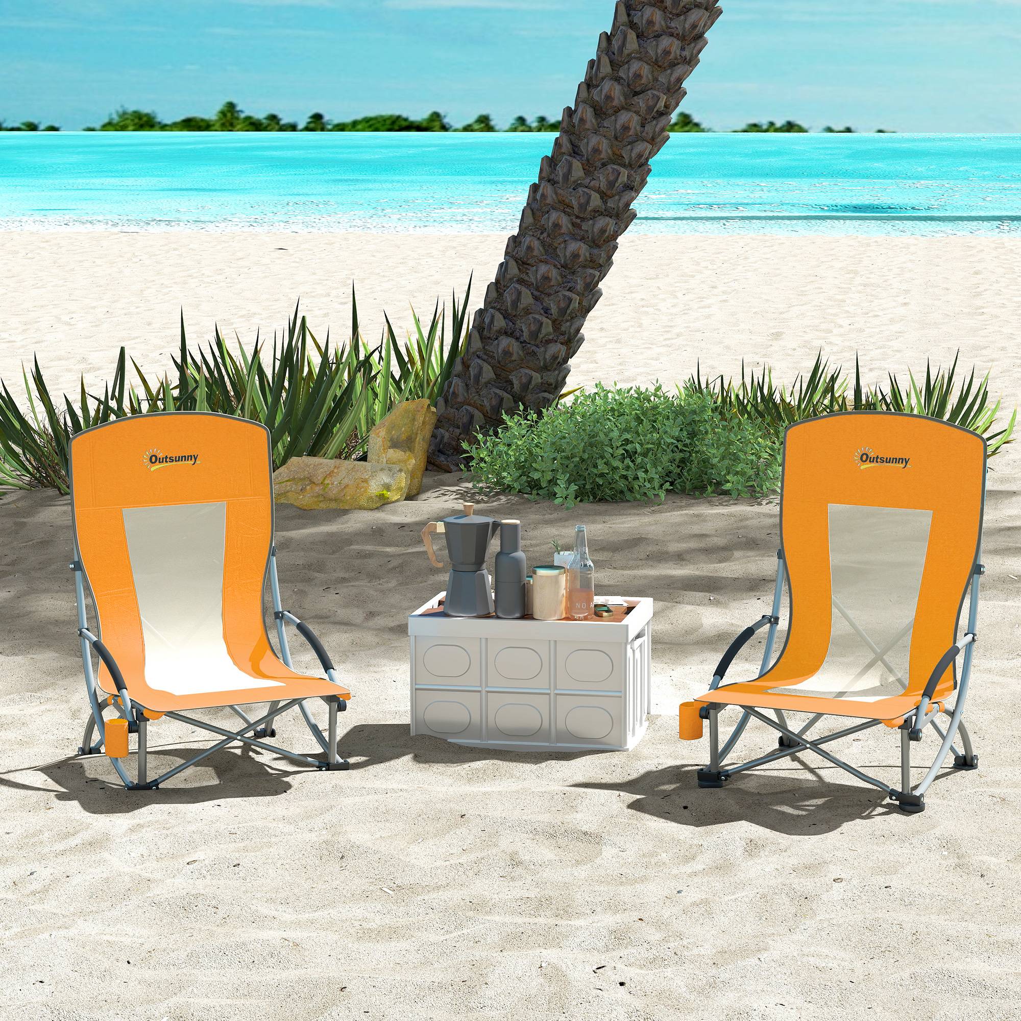 Lot de 2 chaises de plage pliantes métal et tissu orange 70 x 58 x 79 cm - PANGIVO - Image 3