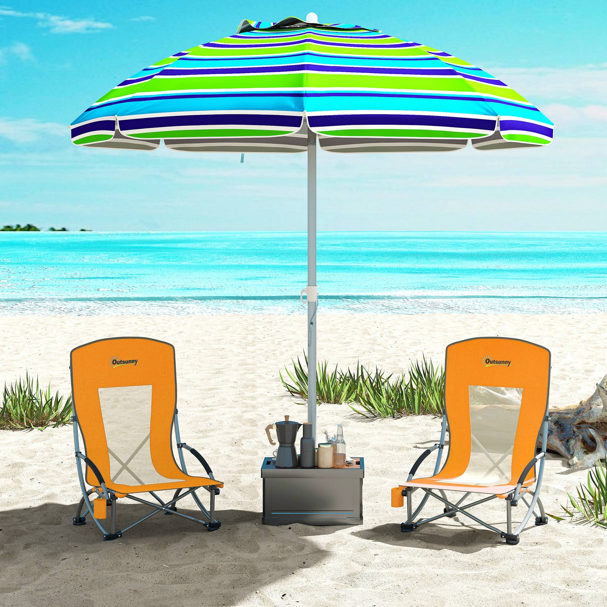 Lot de 2 chaises de plage pliantes métal et tissu orange 70 x 58 x 79 cm - PANGIVO - Image 4